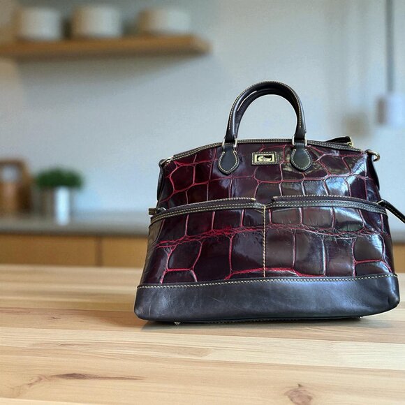 Dooney & Bourke Dillen Croc Embossed Leather Satchel - Picture 1 of 9